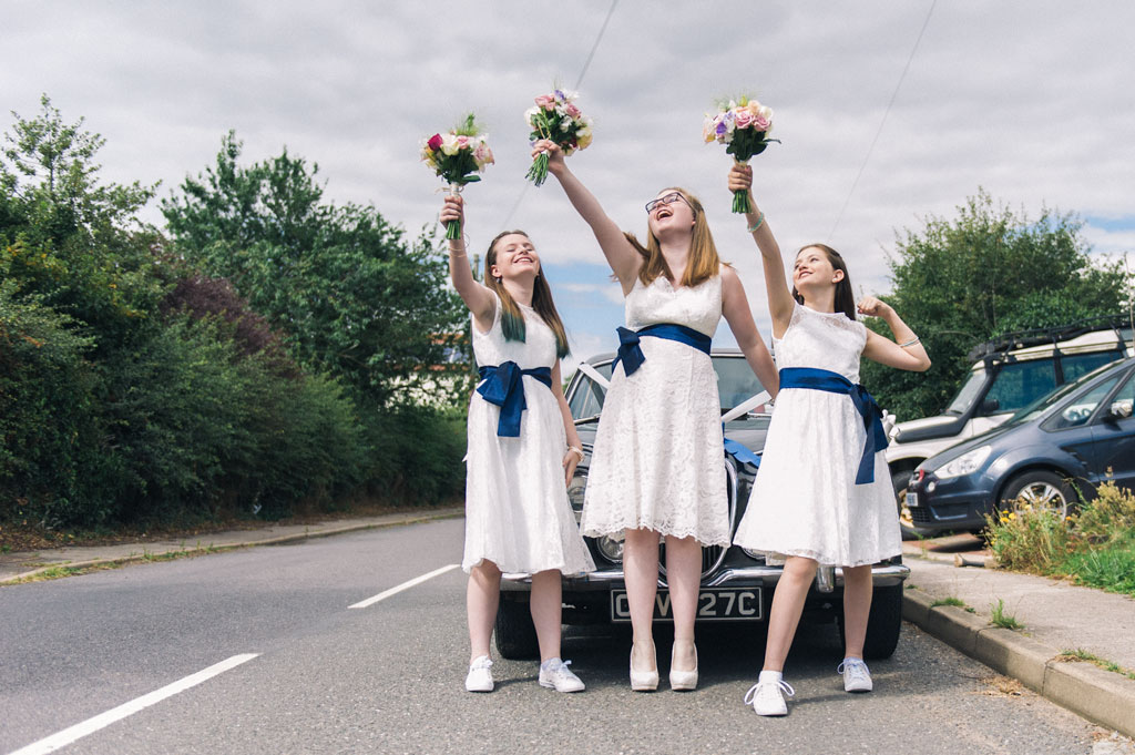 Bridesmaids outside brides house in Misson Nottinghamshire