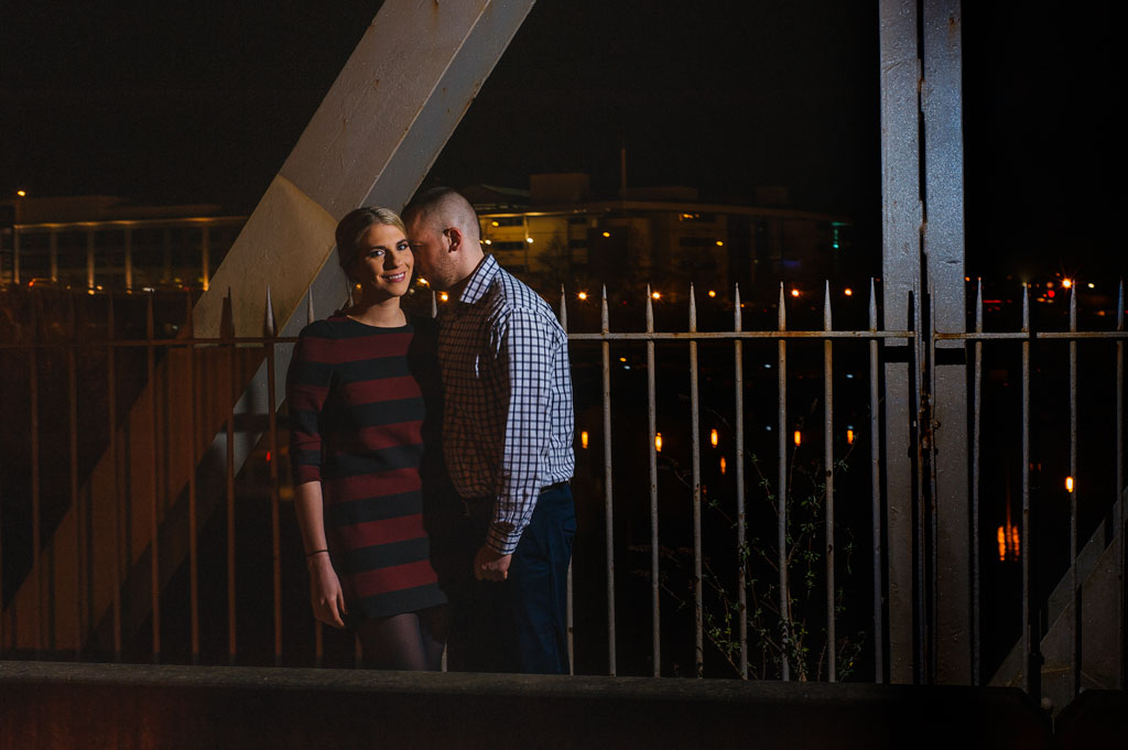 Couple during a nighttime engagement photography session in Doncaster