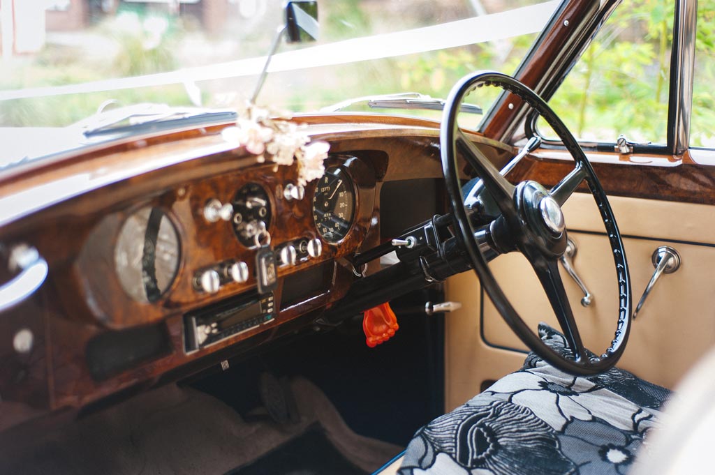 Classic wedding car hire interior