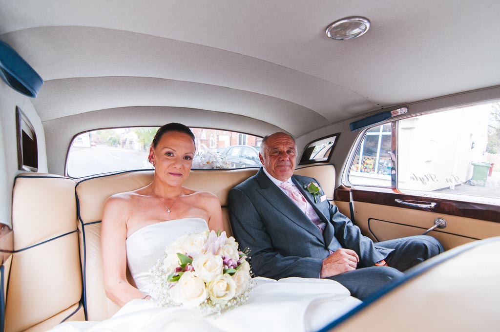 Bride in a wedding car in Epworth