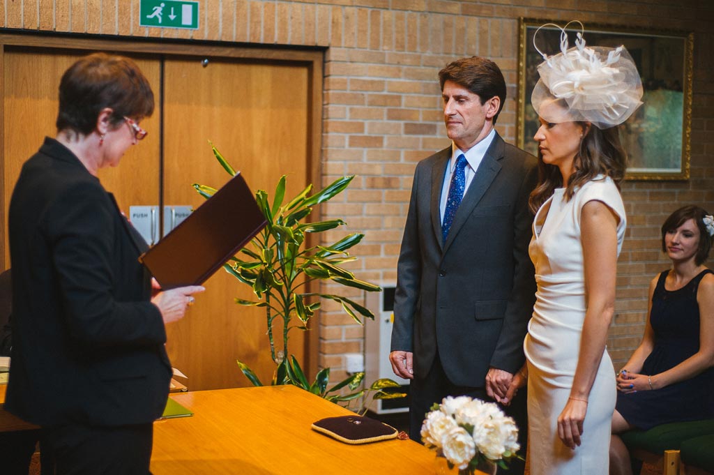bride and groom at register office south yorkshire