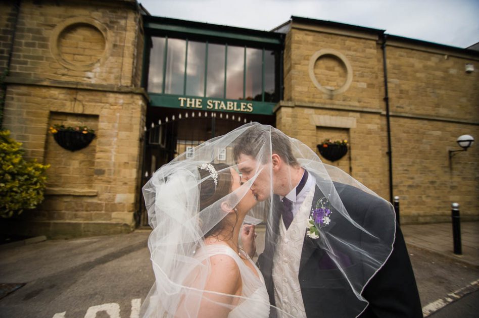 Bride and Groom outside The Stables 