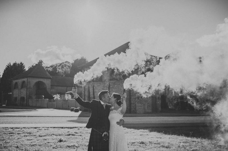 Colorful smoke bomb wedding photography