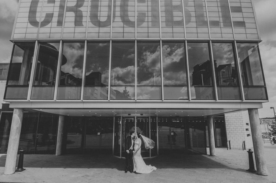 Wedding photography outside The Crucible in Sheffield