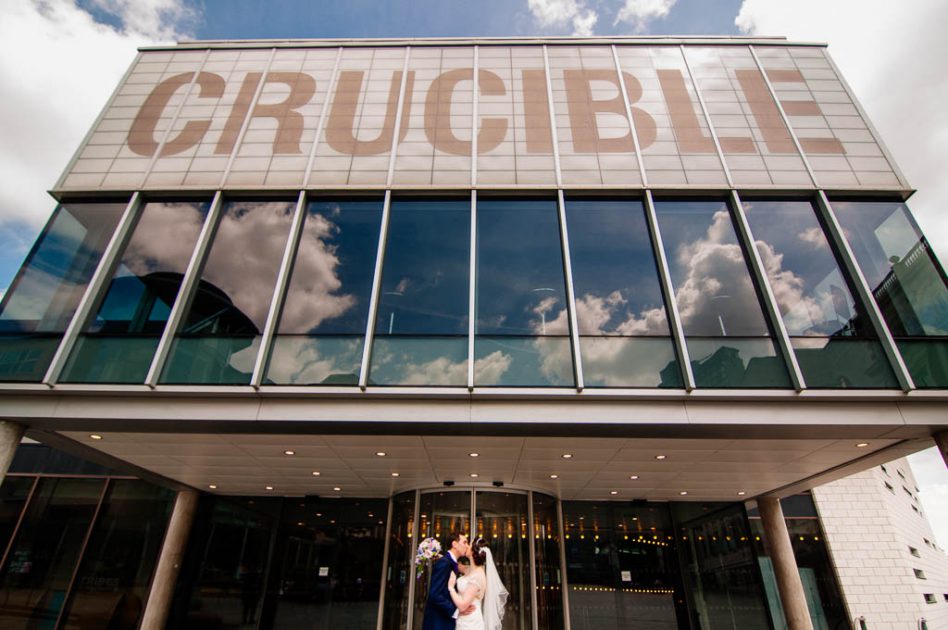 Wedding photography outside The Crucible in Sheffield