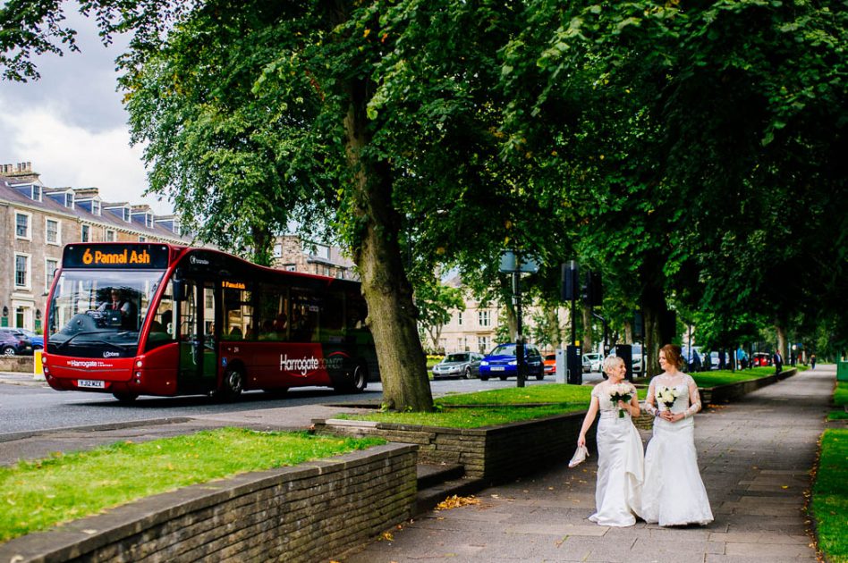 Brides walking in Harrogate - same sex wedding