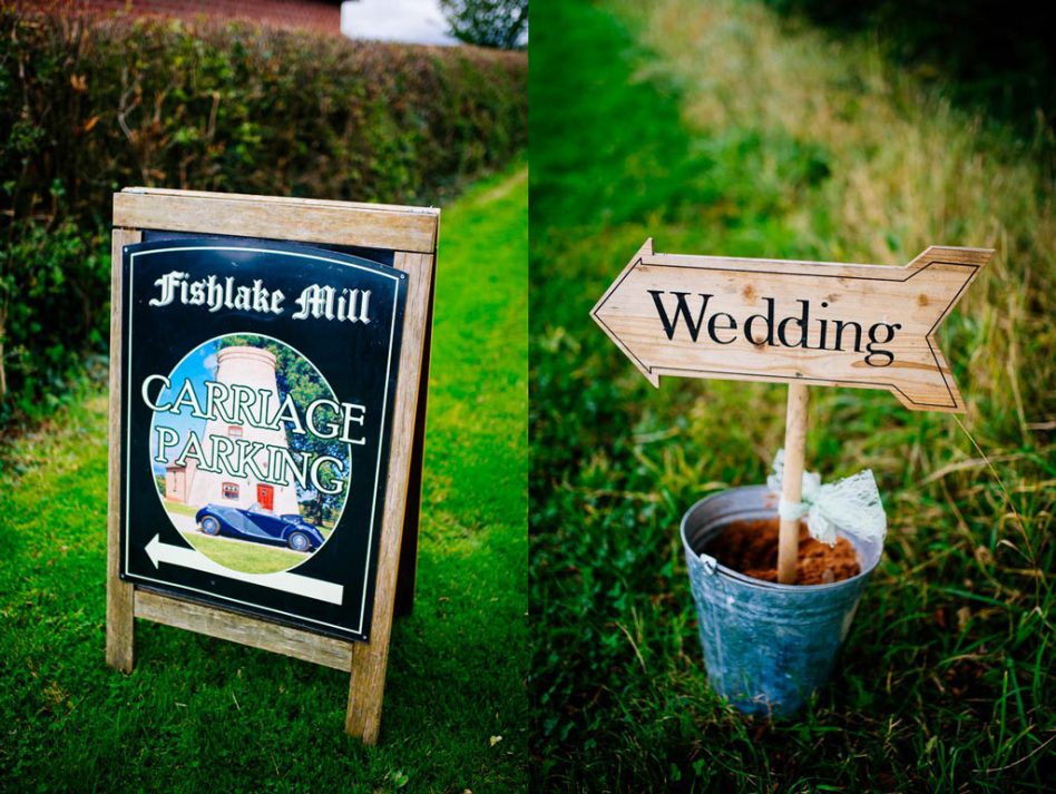 Wedding signs at Fishlake Mill in South Yorkshire
