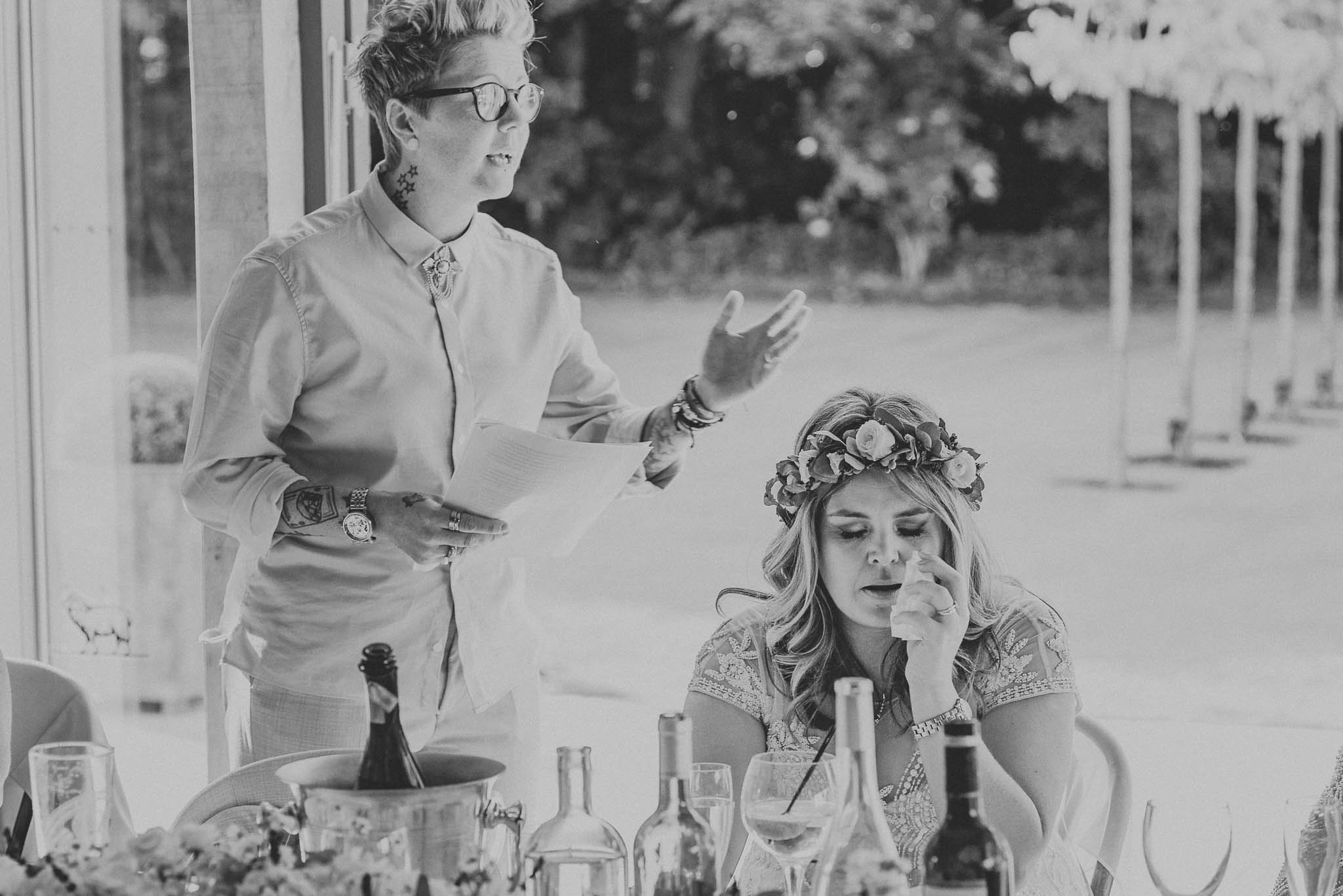 Bride crying during speeches