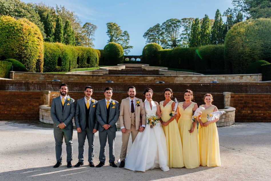 Bride and groom with groomsmen and bridesmaids