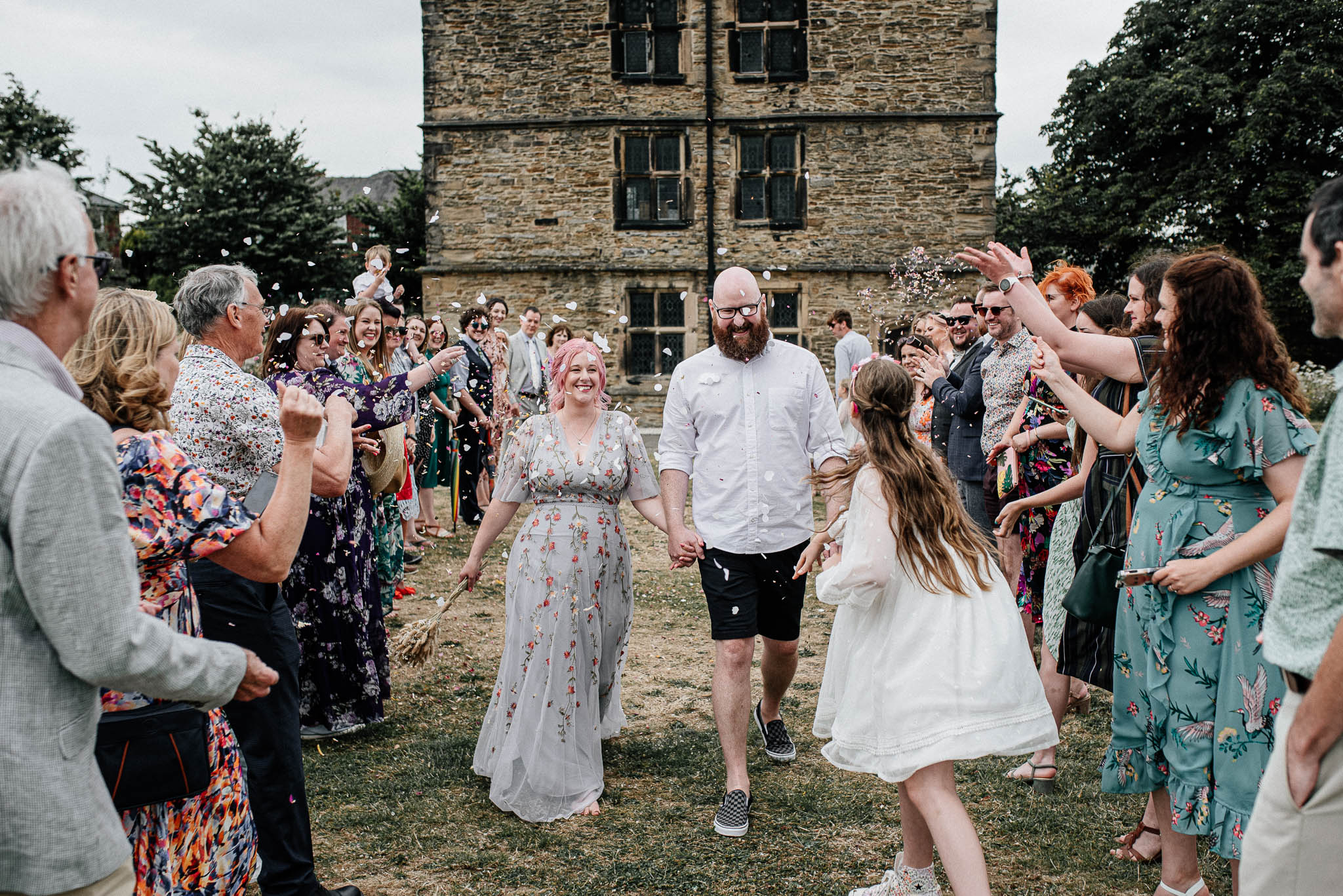 Wedding guests celebrating at Sheffield Manor Lodge