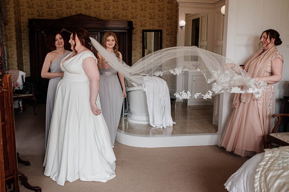 Bride getting ready at Rossington Hall